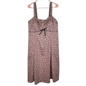 Dressbarn Pink & Black Summer Smocked Patterned Sundress with Front Bow Size 18W